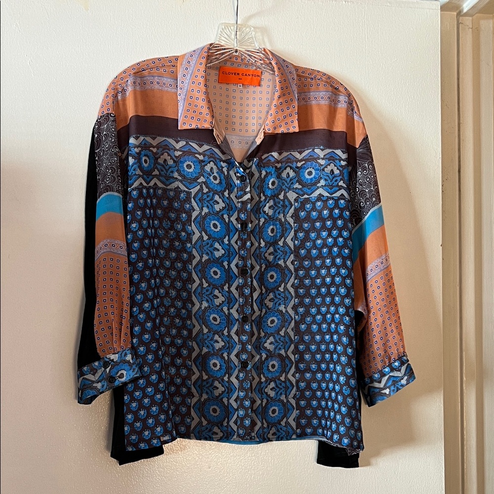 Clover Canyon Blue and Orange Geometric Shirt